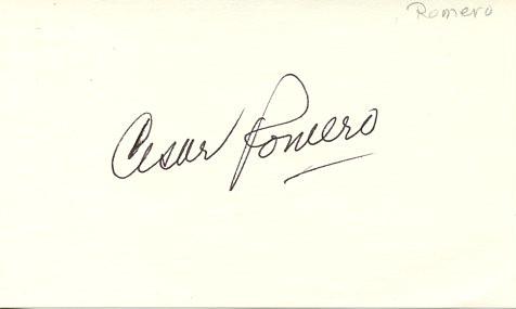 Cesar Romero 3x5 In Person Signed Index Card: Cesar Romero (1907 - 1994 ) Most known for his role on Batman as The Joker. Cesar Julio Romero Jr. was an American actor, singer, dancer, and vocal artist. He was active in film, radio, and television