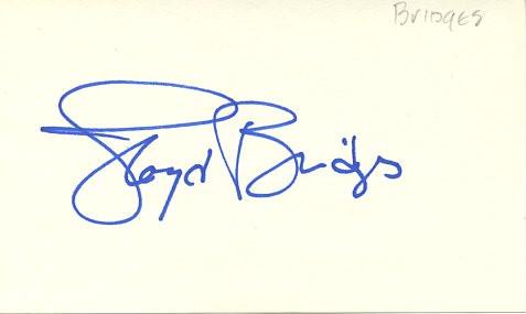 Lloyd Bridges In Person Signed Index Card: Lloyd Bridges 3x5 in person signed index card. Lloyd Vernet Bridges Jr. was an American film, stage and television actor who starred in a number of television series and appeared in more than 150 feat