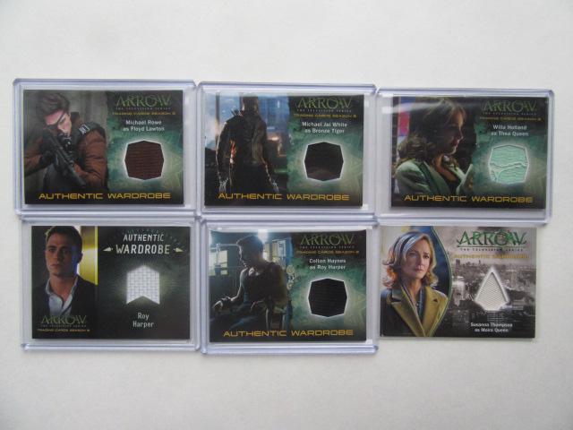 CW's ARROW Set of Non-Sport Swatch Cards: You are getting the 6 swatch cards shown here from the TV series AROW. Swatch cards of Michael Rowe, Michale Jai White, Willa Holland, 2 Colton Hayes, and Susanna Thompson.