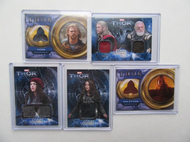 Set of 5 Thor Swatch Cards: You are getting the 5 Marvel Thor Swatch cards shown here. In This lot is Natalie Portman, Kat Dennings, Chris Hemsworth, Ray Stevenson, and a jointly Chris Hemsworth / Anthony Hopkins