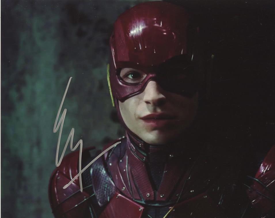 Ezra Miller JUSTICE LEAGUE In Person Signed Photo: Ezra Miller in person signed autographed photo from the movie JUSTICE LEAGUE. Ezra Miller as the character Barry Allen / The Flash