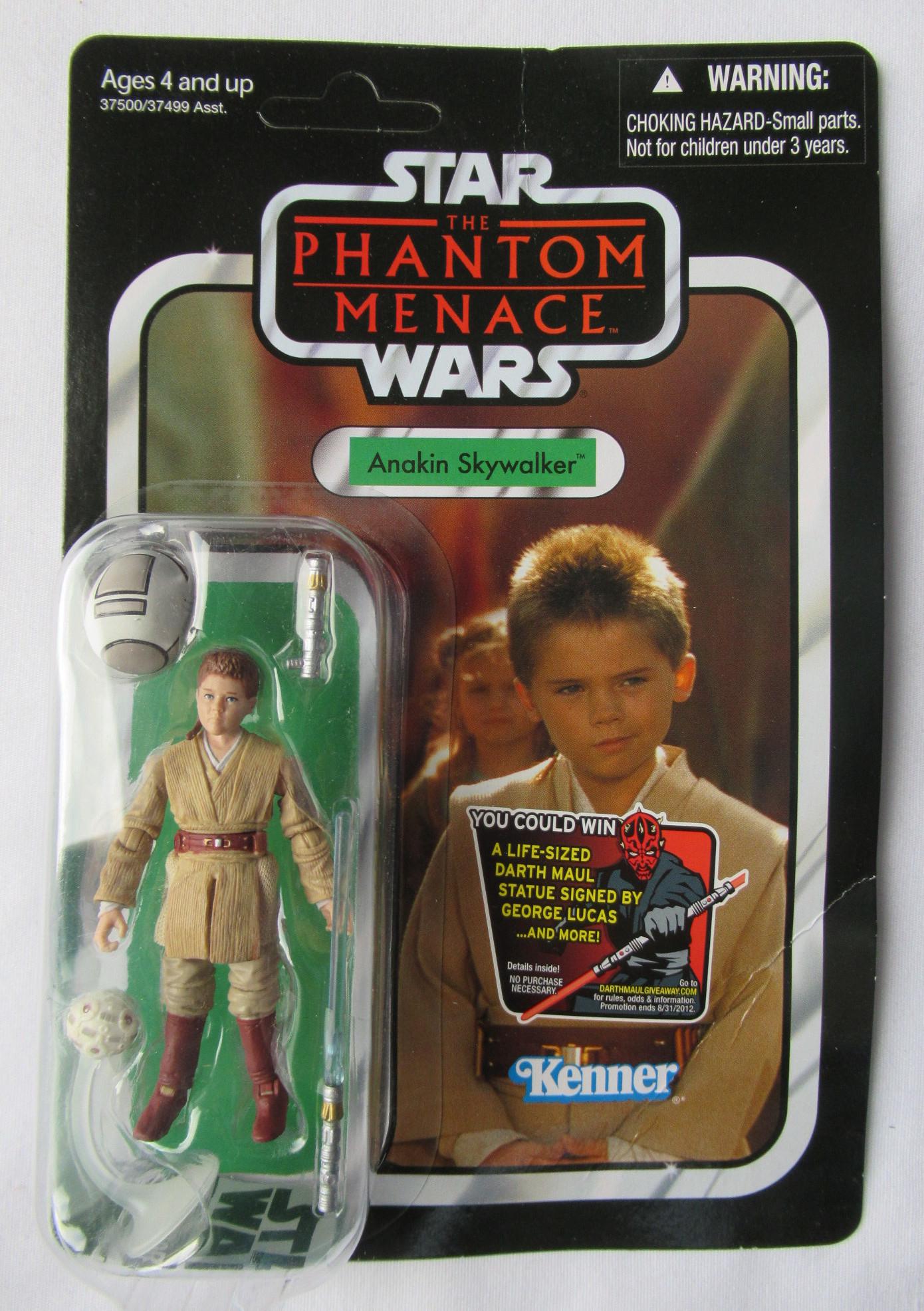 HASBRO 2012 Star Wars The Phantom Menace Aankin: Mint On Card. 2012 HASBRO Star Wars THE PHANTOM MENACE ANAKIN SKYWALKER 3" Action Figure. The figure is approximately 3" tall and is mint on the card, which has some edge and card corner WARPING as we