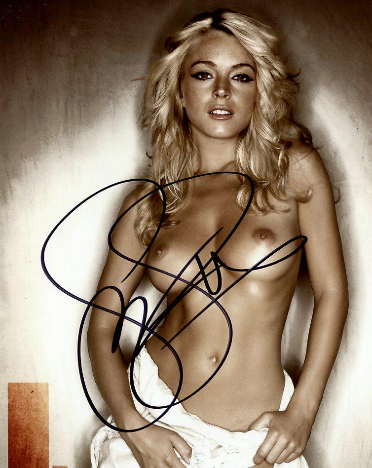 Lindsay Lohan PLAYBOY In Person Signed Photo: Lindsay Lohan topless in person signed photo. Lindsay Dee Lohan is an American actress, singer, songwriter, entrepreneur, and television personality. Born and raised in New York, Lohan was signed to F