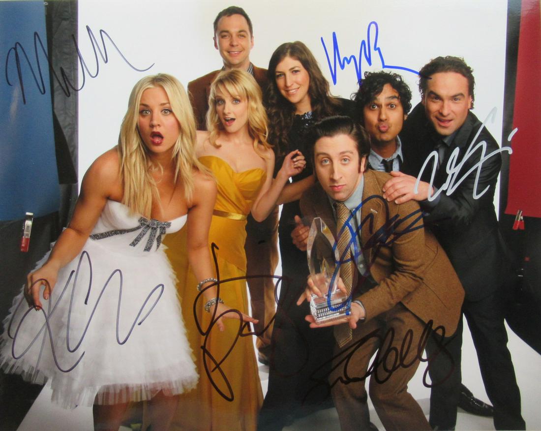 BIG BANG THEORY 11x14 In Person Signed Photo by 7: PLEASE NOTE: Size of this photo is 11 x 14. This is amazing in person Signed photo by all seven members of the Big Bang Theory. This is signed by Kaley Cuoco, Johnny Galecki, Jim Parsons, Melissa Rauc