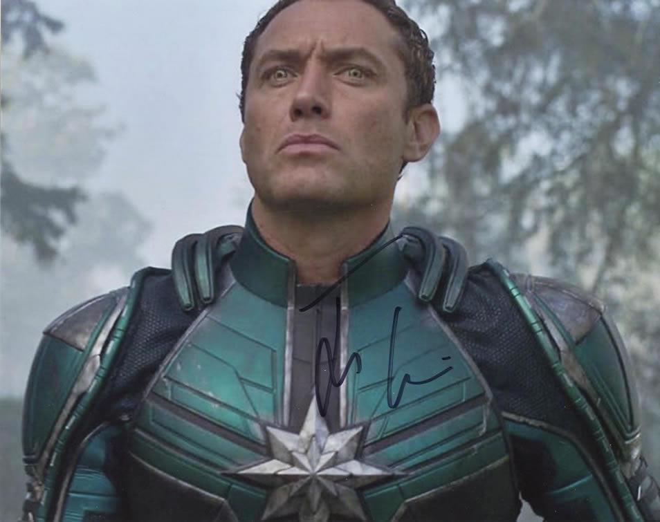 June Law CAPTAIN MARVEL In Person Signed Photo: Jude Law in person signed autographed photo from the movie CAPT. MARVEL. Jude Law as the character Yon-Rogg