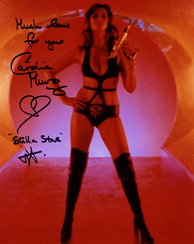 Caroline Munro STAR CRASH In Person Signed Photo: ( Private Signing ) Caroline Munro in person signed autographed photo from the movie STARCRASH. Caroline Munro has also added her character name "Stella Star"