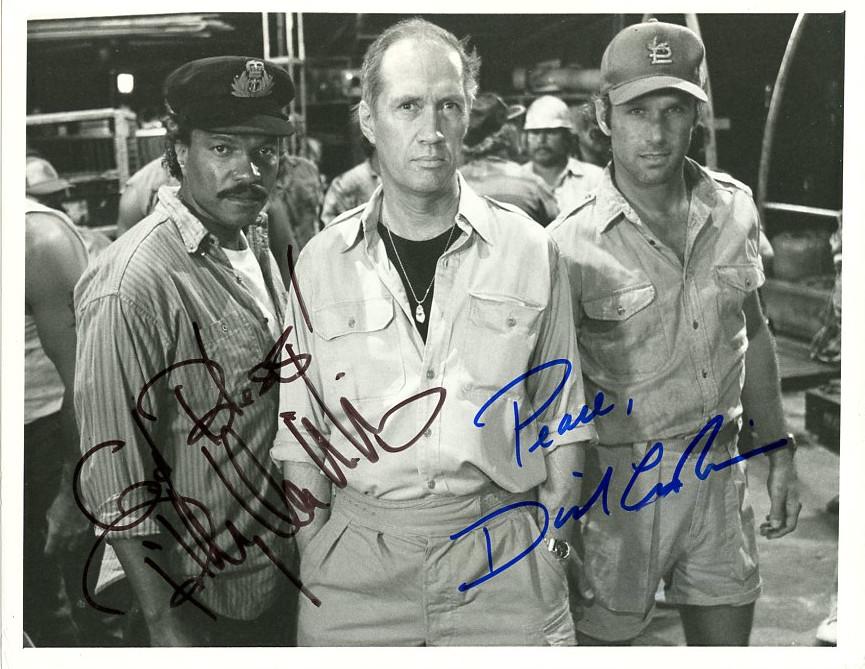 David Carridine / Billy Dee Williams Signed Photo: PLEASE NOTE: photo size is 7.25x9. David Carridine (1936-2009) / Billy Dee Williams OCEANS OF FIRE Signed Photo. Gregory Harrison is pictured by not signed by him.