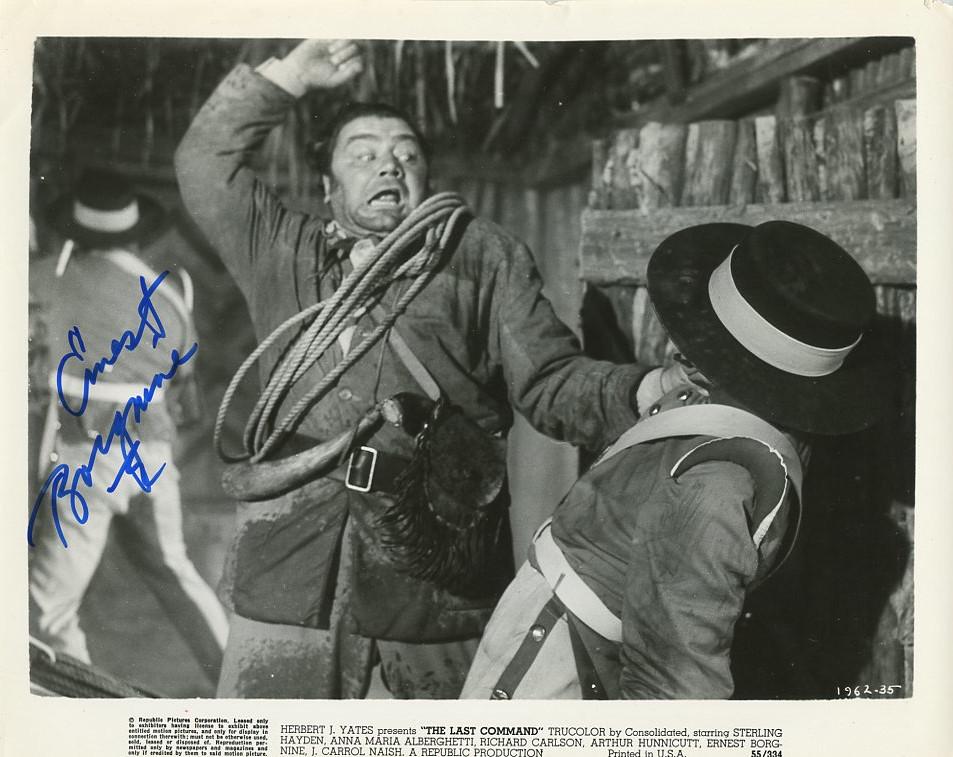 Ernest Borgnine (1917-2012) THE LAST COMMAND Signed: Ernest Borgnine(1917-2012) signed photo from the movie THE LAST COMMAND. Ernest Borgnine as the character Mike Radin