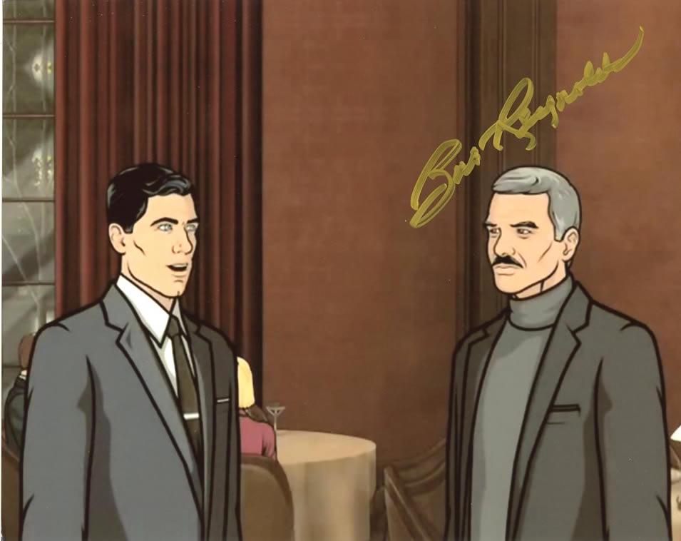Burt Reynolds ARCHER In Person Signed Photo: Photo size is 8x10. PRIVATE SIGNING. This is from a EB Autographs private signing. Burt Reynolds in person signed autographed photo from the television series ARCHER. Burt Reynolds as the character Bu