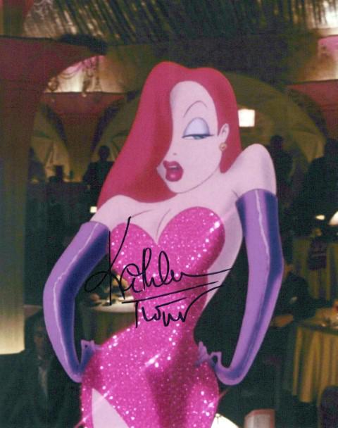 Kathleen Turner ROGER RABBIT In Person Signed Photo: Photo size is 8 x 10. Kathleen Turner in person signed photo. Kathleen Turner in person signed autographed photo from the movie ROGER RABBIT. Kathleen Turner as the voice of Jessica