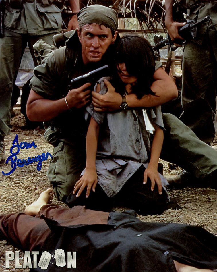 Tom Berenger PLATOON In Person Signed Photo: Photo size is 8x10. Tom Berenger in person signed photo from the movie PLATOON. Tom Berenger as the character Sgt. Barnes.