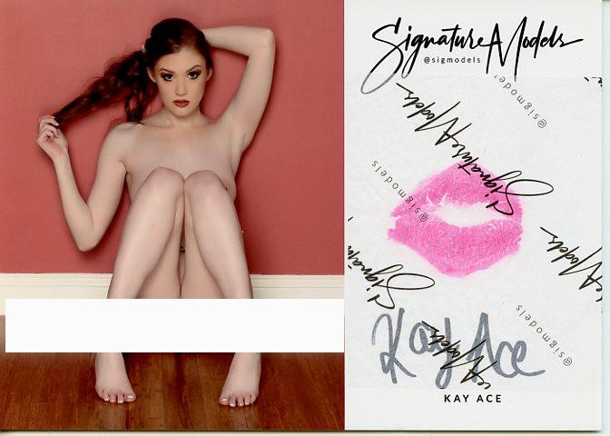Kay Ace MODEL In Person Signed KISS Card: Photo Size is 5x7. PRIVATE SIGNING. Kay Ace in person signed sexy nude portrait. She has also added a lip print. This was signed at an exclusive signing and photo shoot done on March 28, 2022..