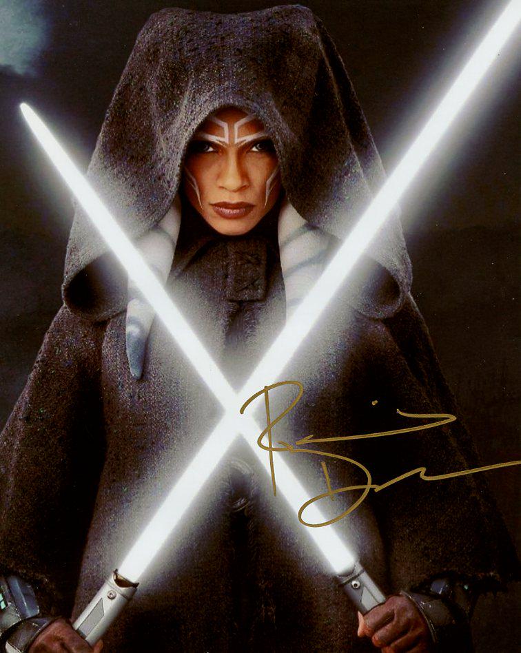 Rosario Dawson THE MANDALORIAN In Person Signed: Photo size is 8x10. Rasario Dawson in person signed photo from the TV series THE MANDALORIAN. Rasario Dawson Ahsoka Tano.
