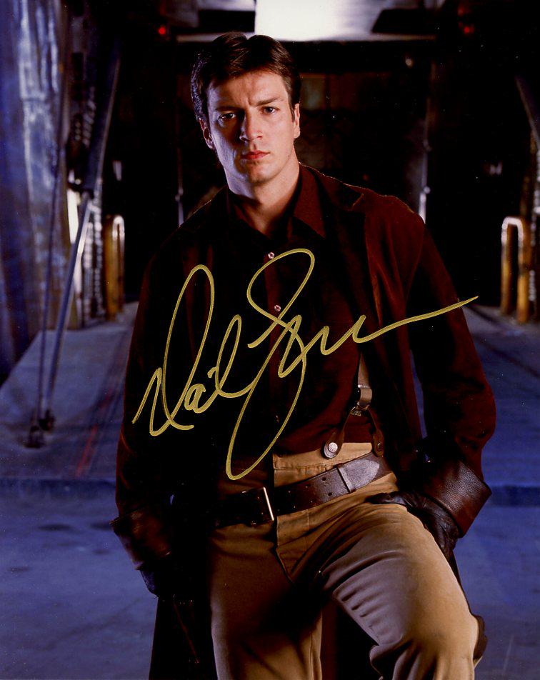 Nathan Fillion FIREFLY In Person Signed Photo: Photo size is 8x10. Nathan Fillion in person signed photo from the TV series FIREFLY. Nathan Fillion as the character Captain Malcolm 'Mal' Reynolds.