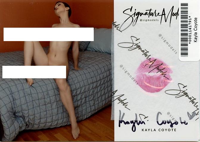 Kayla Coyote PLAYBOY In Person Signed w/ Lip Print: Photo Size is 5x7. Playboy model. 5x7 Color In Person signed very sexy NUDE portrait. She added a lip print. This item was signed at an EXCLUSIVE signing and photo shoot on July 7, 2021.