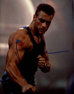 Jean-Claude Van Damme STREET FIGHTER In Person Signed Photo: Photo Size is 8x10. Jean-Claude Van Damme in person signed photo from the movie STREET FIGHTER. Jean Claude Vnd Damme as the character Colonel Guile.