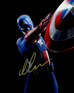 Chris Evans AVENGERS In Person Signed Photo: Photo size is 8x10. Chris Evans in person signed photo from the movie THE AVENGERS. Chris Evans as the character Steve Rogers / Capt. America.