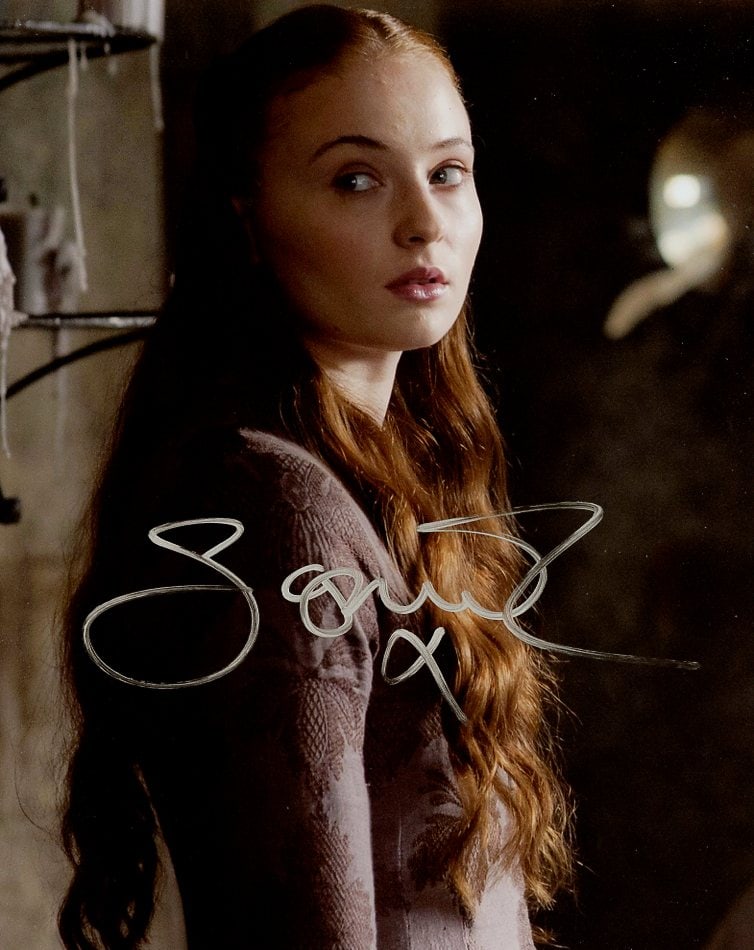 Sophie Turner GAME OF THRONES In Person Signed Photo: Photo size is 8x10. Sophie Turner in person signed photo from the HBO series GAME OF THRONES. Sophie Turner as the character Sansa Stark