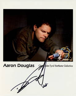 Aaron Douglas BATTLESTAR GALACTICA In Person Signed Photo: Photo size is 8x10. Aaron Douglas in person signed photo from the TV series BATTLESTAR GALACTICA. Aaron Douglas as the character chief Galen Tyrol.