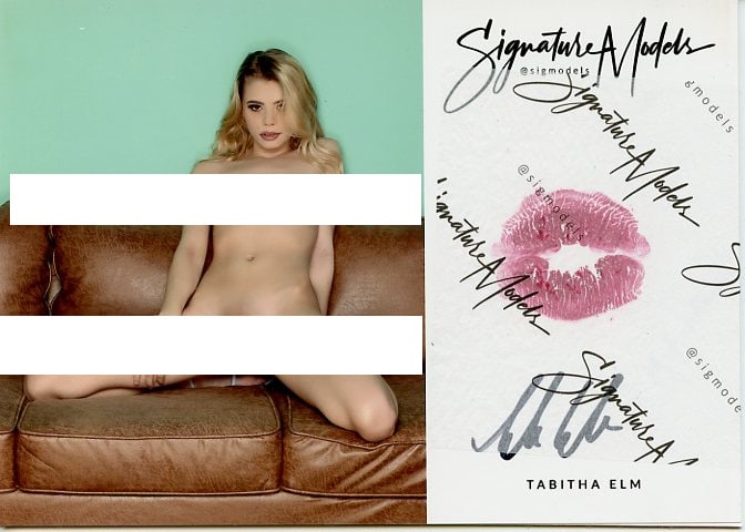 Tabatha Elm PLAYBOY KISS CARD In Person Signed Photo: Photo size is 5x7. PRIVATE SIGNING. Tabatha Elm in person signed photo and kiss card. Playboy Cybergirl. 5x7 Color In Person signed very sexy NUDE portrait. She added a lip print. This item was signed