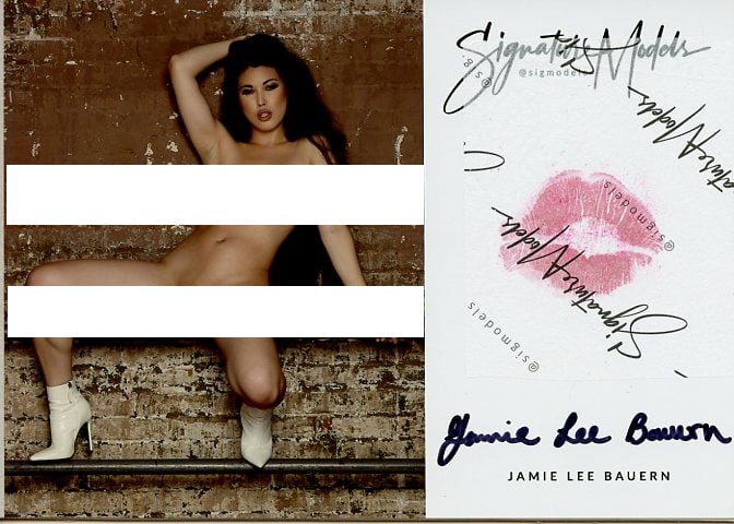 Jamie Lee Bauern KISS CARD In Person Signed Photo: Photo size is 5x7. PRIVATE SIGNING. Jamie Lee Bauern Playboy in person signed sexy nude portrait. She has added a lip rent. This item was signed at an exclusive signing in photo shoot on July 20, 2023