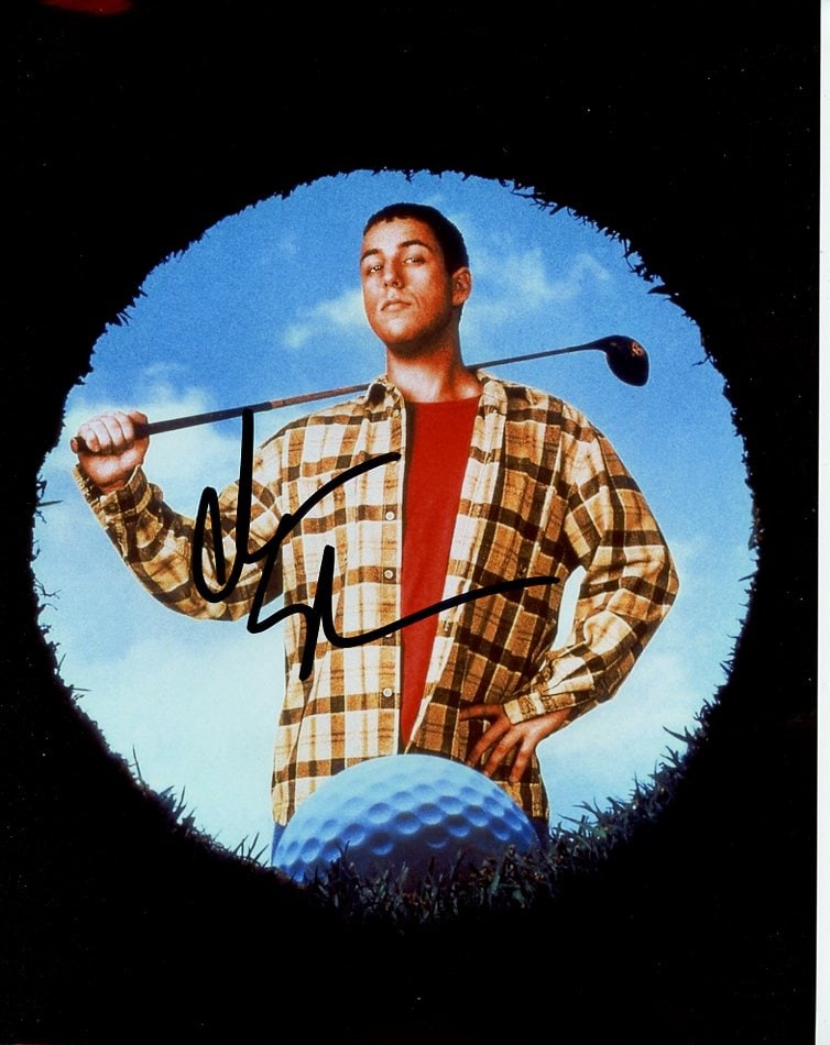 Adam Sandler HAPPY GILMORE In Person Signed Photo: Photo size is 8x10. Adam Sandler in person signed photo from the movie HAPPY GILMORE. Adam Sandler as the character Happy Gilmore