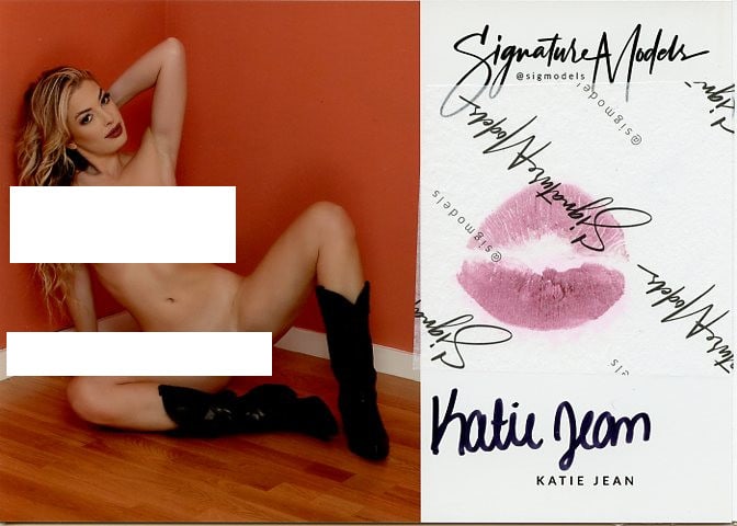 Katie Jean PLAYBOY KISS CARD In Person Signed Photo: Photo size is 5x7. PRIVATE SIGNING. Katie Jean in person signed photo and kiss card. Playboy Cybergirl. 5x7 Color In Person signed very sexy portrait. She added a lip print. This item was signed at an
