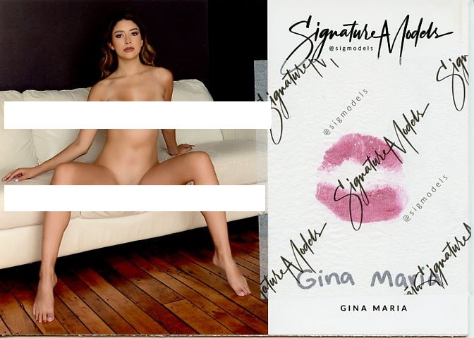 Gina Maria PLAYBOY / HUSTLER KISS CARD In Person Signed Photo: Photo size is 5x7. PRIVATE SIGNING. Gina Maria in person signed photo and kiss card. Playboy / Hustler Model. 5x7 Color In Person signed very sexy portrait. She added a lip print. This item was signed