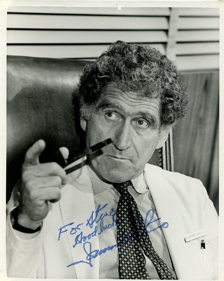 James Whitmore (1921-2009) TEMPERATURES RISING Signed Photo: Photo size is 8x10. James Whitmore (1921-2009) signed photo from the TV series TEMPERATURES RISING. JAMES WHITMORE as the character Dr. Vincent Campanelli. IMPERFECTIONS: inscribed for Steve