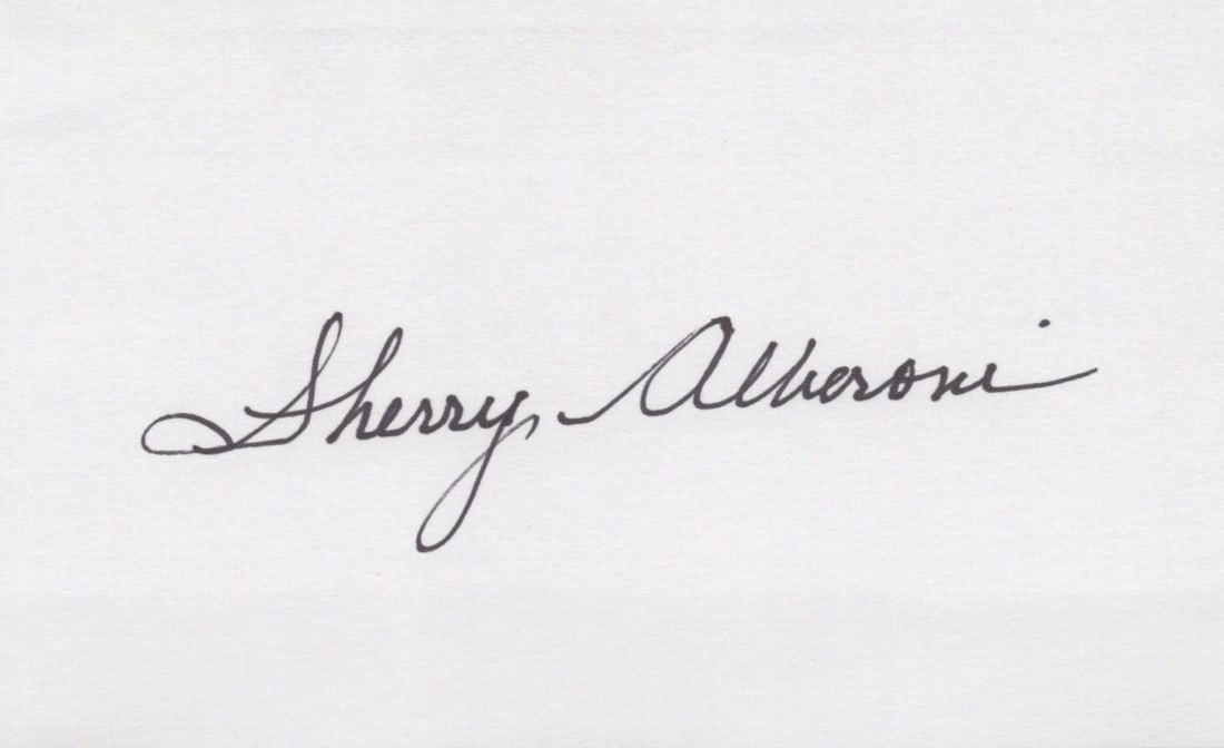 Sherry Alberoni ACTRESS / MOUSEKETEER Signed Card: Card size is 3x5. Sharyn Eileen "Sherry" Alberoni is a former American child actress. She got her start as a Mouseketeer on the weekday ABC television program The Mickey Mouse Club. As an adult, Alber