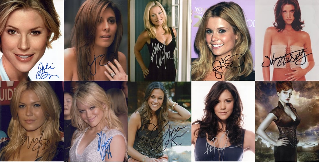 10 Photo Lot In Person Signed Photosc #1: All Photos are 8x10. You are getting all 10 photos shown here. Julie Bowen, Jamie Lynn Sigler, Kelly Ripa, Joanna Garcia, Shannon Elizabeth, Mandy Moore, Hilary Duff, Jenna Kramer, Katharine McPhee, a