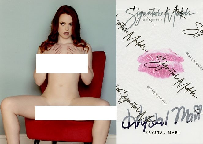 Krystal Mari PLAYBOY In Person Signed KISS CARD: Photo size is 5x7.PRIVATE SIGNING. Krystal Mari in person signed photo and kiss card. Krystal Mari is a PLAYBOY Model. 5x7 Color In Person signed very sexy portrait. She added a lip print. This item w