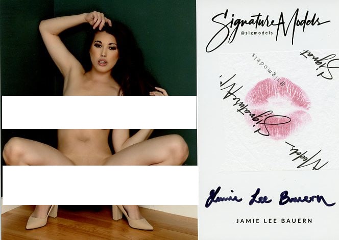 Jamie Lee Bauern SIGNATURE MODEL KISS CARD In Person Signed Photo: Photo size is 8x10. PRIVATE SIGNING. Photo size is 5x7. PRIVATE SIGNING. Jamie Lee Bauern in person signed photo and kiss card. Signature Model. 5x7 Color In Person signed very sexy portrait. She adde
