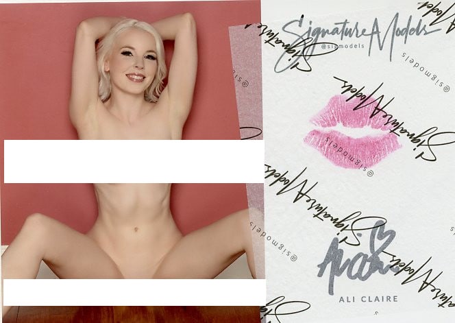 Ali Claire PLAYBOY KISS CARD In Person Signed Photo: Photo size is 5x7. PRIVATE SIGNING. Ali Claire in person signed photo and kiss card. Playboy Cybergirl. 5x7 Color In Person signed very sexy portrait. She added a lip print. This item was signed at an