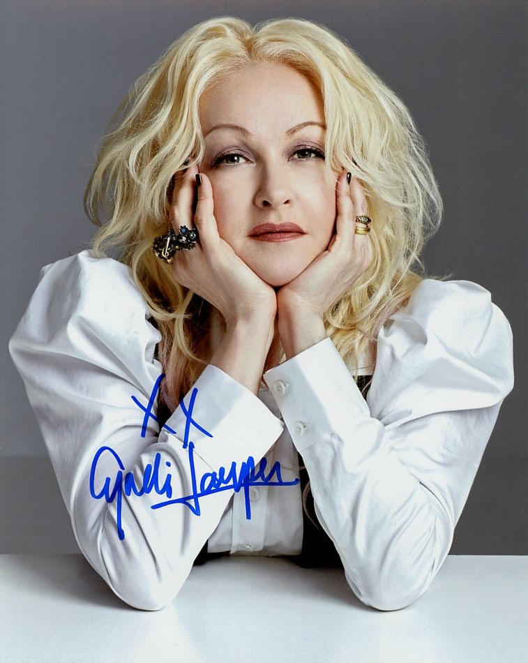 Cyndi Lauper SINGER / MUSICIAN In Person Signed Photo: Photo size is 8x10. Cyndi Lauper in person signed photo. Cyndi Lauper is an American singer, songwriter, actress, and activist. Her album She's So Unusual (1983) was the first debut album by a female 