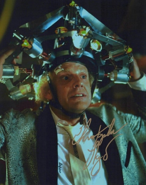 Christopher Lloyd BACK TO THE FUTURE In Person Signed Photo: Photo size is 8x10. Christopher Lloyd in person signed photo from the movie BACK TO THE FUTURE. Christopher Lloyd as the character Doc Brown