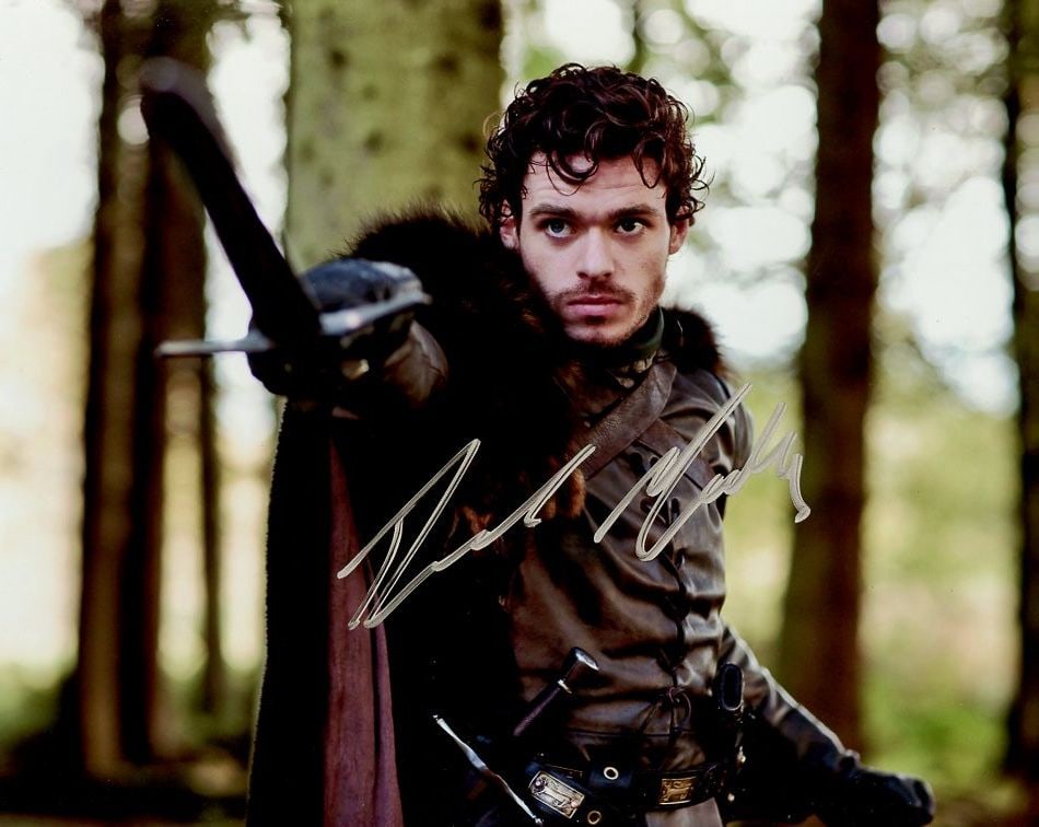 Richard Madden GAME OF THRONES In Person Signed Photo: Photo size is 8x10. Richard Madden in person signed photo from the HBO series GAME OF THRONES. Richard Madden as the character Robb Stark
