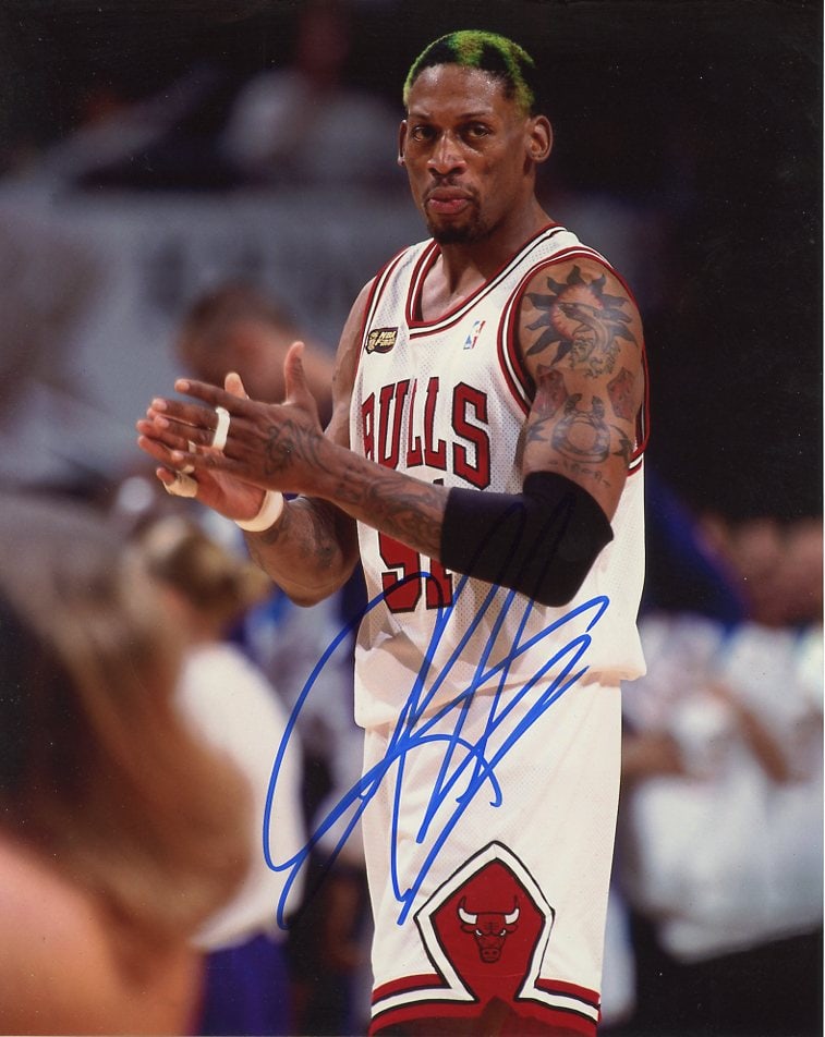 Dennis Rodman BASKETBALL In Person Signed Photo: Photo size is 8x10. EB AUTOGRAPHS PRIVATE SIGNING. Dennis Rodman in person signed autographed photo. Dennis Keith Rodman is an American former professional basketball player and unofficial US Peace Am