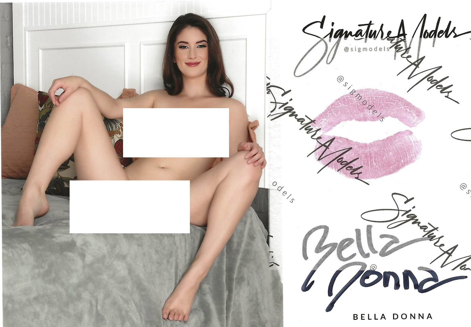Bella Donna LIP PRINT KISS CARD In Person Signed Photo: Photo size is 5x7. PRIVATE SIGNING. Popular glamour model. Color In Person Signeded very sexy NUDE portrait. This item was Signeded at an exclusive Signeding and photo shoot on February 24, 2022.