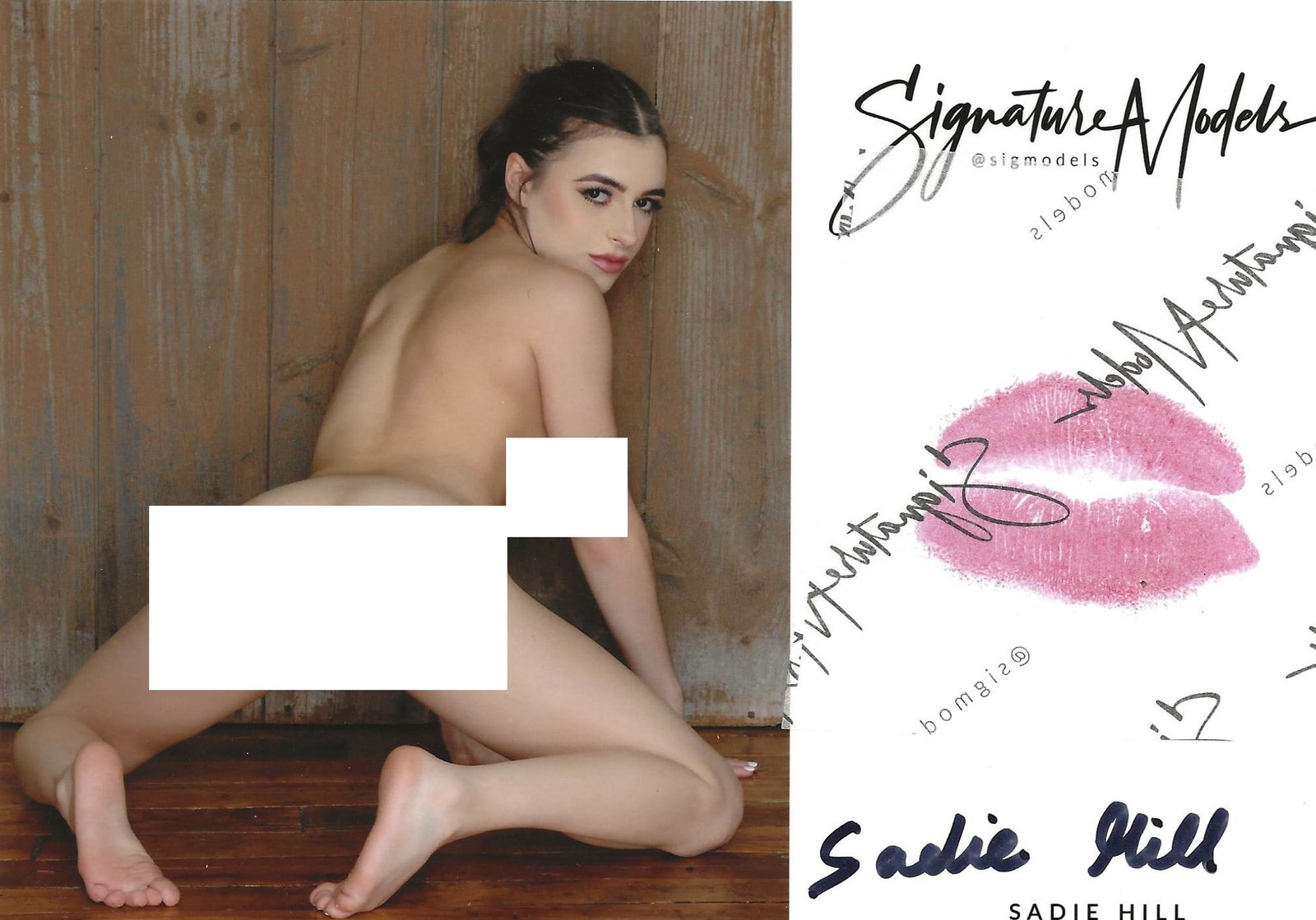 Sadie Hill LIP PRINT KISS CARD In Person Signed Photo: Photo Size is 5x7. PRIVATE SIGNING. Sadie HIll in person signed Signature Model. 5x7 Color In Person signed very sexy NUDE portrait. She added a lip print. This item was signed at an EXCLUSIVE signing