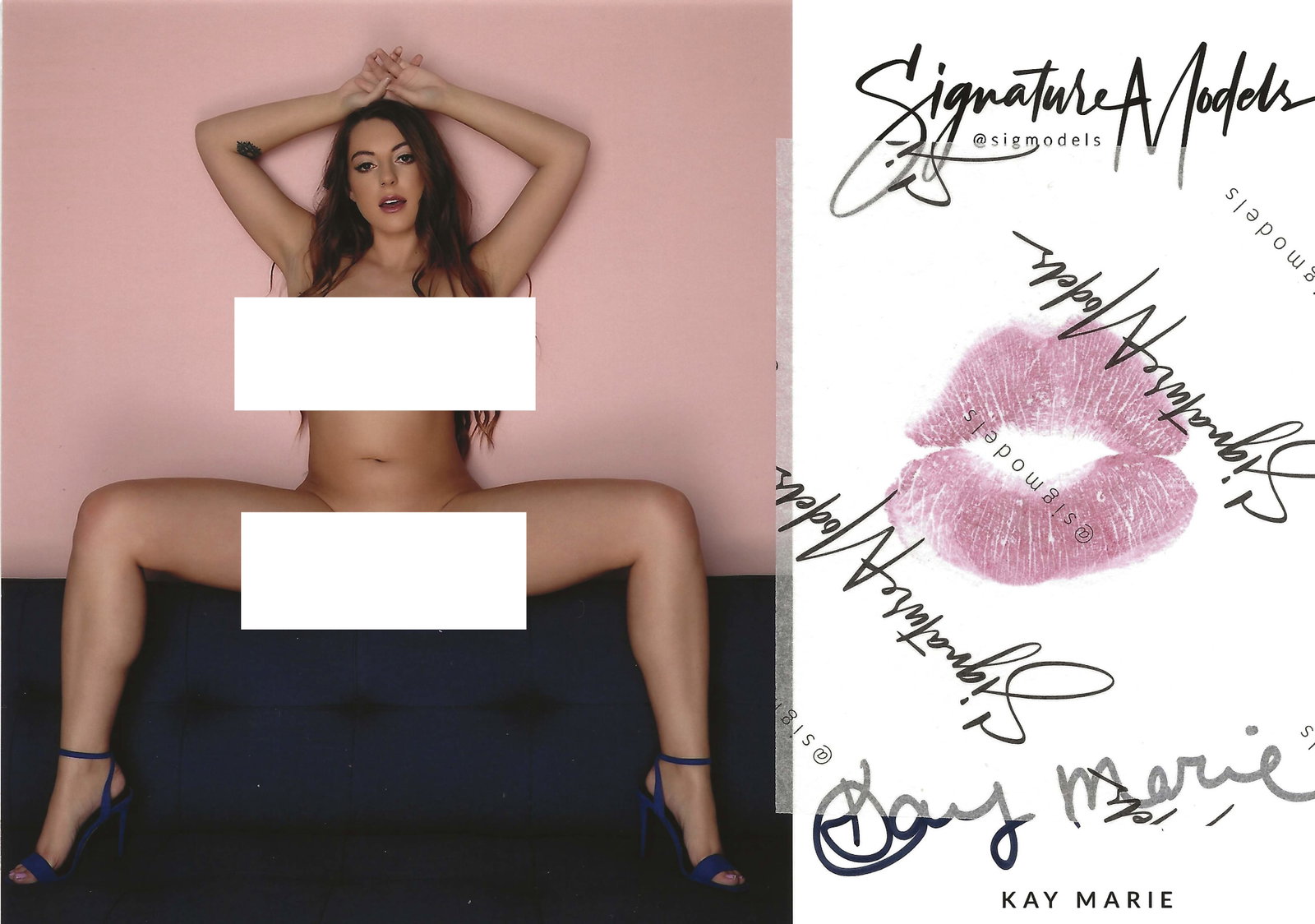 Kay Marie LIP PRINT KISS CARD In Person Signed Photo: Photo size is 5x7. PRIVATE SIGNING. Kay Marie in person signed photo and kiss card. Kay Marie is a popular Glamour model. 5x7 Color In Person Signeded very sexy portrait. She added a lip print. This i