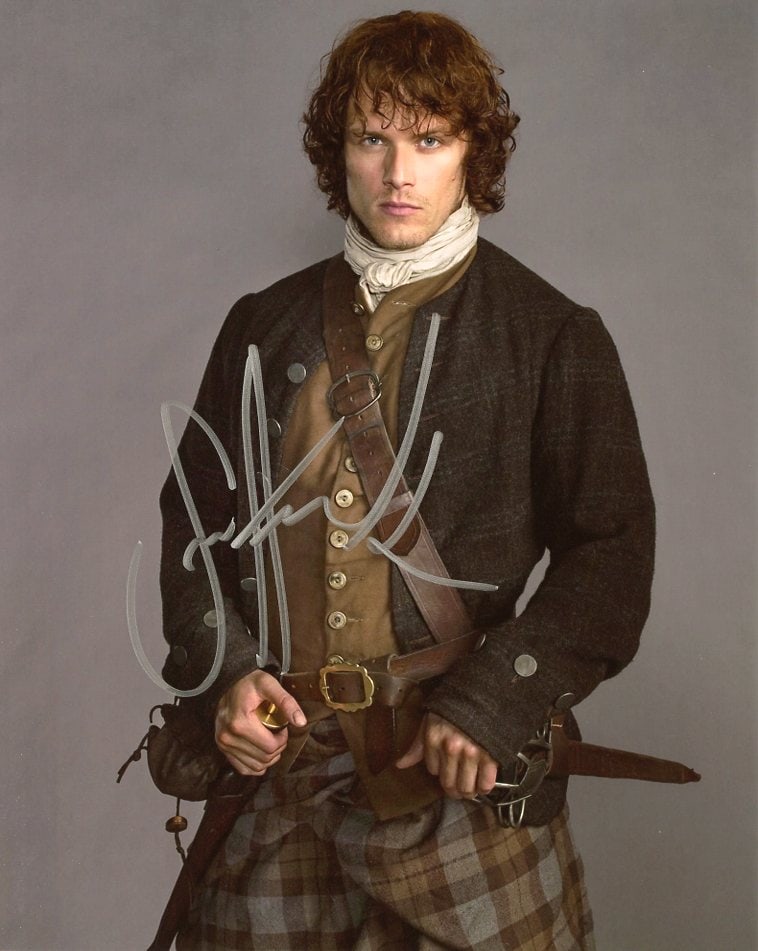 Sam Heughan OUTLANDER In Person Signed Photo: Photo size is 8x10. Sam Heughan in person signed photo from the TV series OUTLANDER. Sam Heughan as the character Jamie Fraser.