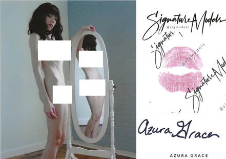Azura Grace LIP PRINT KISS CARD In Person Signed Photo: Photo Size is 5x7. PRIVATE SIGNING. Azura Grace popular glamour model in person signed sexy nude portrait. She has also added a lip print. This was signed at an exclusive signing and photo shoot done