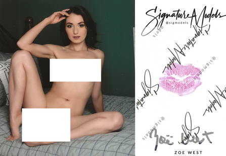 Zoe West PENTHOUSE LIP PRINT KISS CARD In Person Signed Photo: Photo size is 5x7. PRIVATE SIGNING. Penthouse Model. Sexy in person signed nude portrait. She has also added a lip print. This item was signed at an exclusive signing and photo shoot done on June 23 2