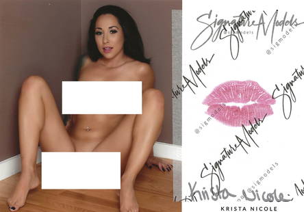 Krista Nicole PLAYBOY KISS CARD In Person Signed Photo: Photo size is 5x7. PRIVATE SIGNING. Krista Nicole in person signed photo and kiss card. Playboy Cybergirl. 5x7 Color In Person signed very sexy portrait. She added a lip print. This item was signed at