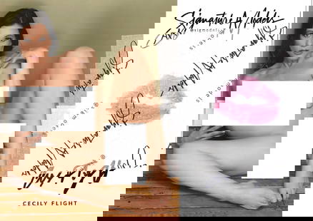 Cecily Flight LIP PRINT KISS CARD In Person Signed Photo: Photo size is 5x7. PRIVATE SIGNING. Cecily Flight in person signed photo and kiss card. 5x7 Color In Person signed very sexy portrait. She added a lip print. This item was signed at an EXCLUSIVE signi