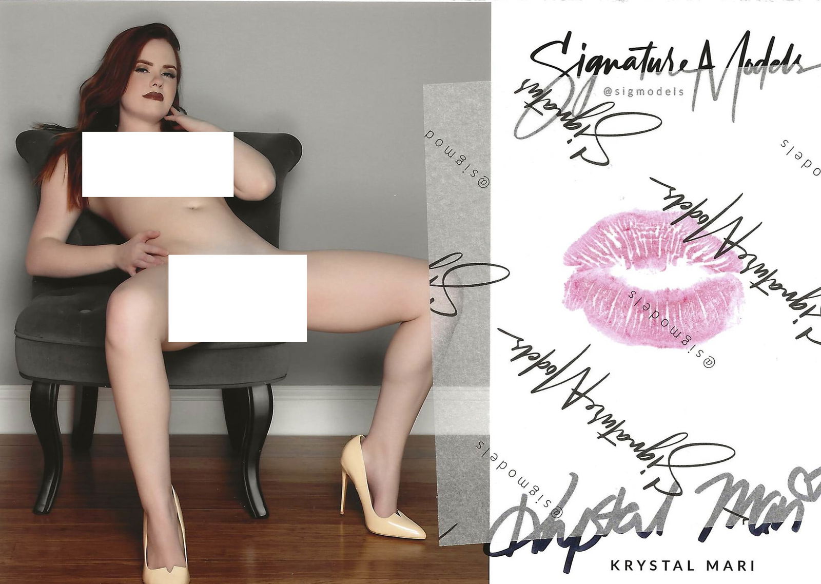 Krystal Mari LIP PRINT KISS CARD In Person Signed Photo: Photo size is 5x7. PRIVATE SIGNING. Krystal Mari in person signed photo and kiss card. Krystal Mari is a PLAYBOY Model. 5x7 Color In Person signed very sexy portrait. She added a lip print. This item