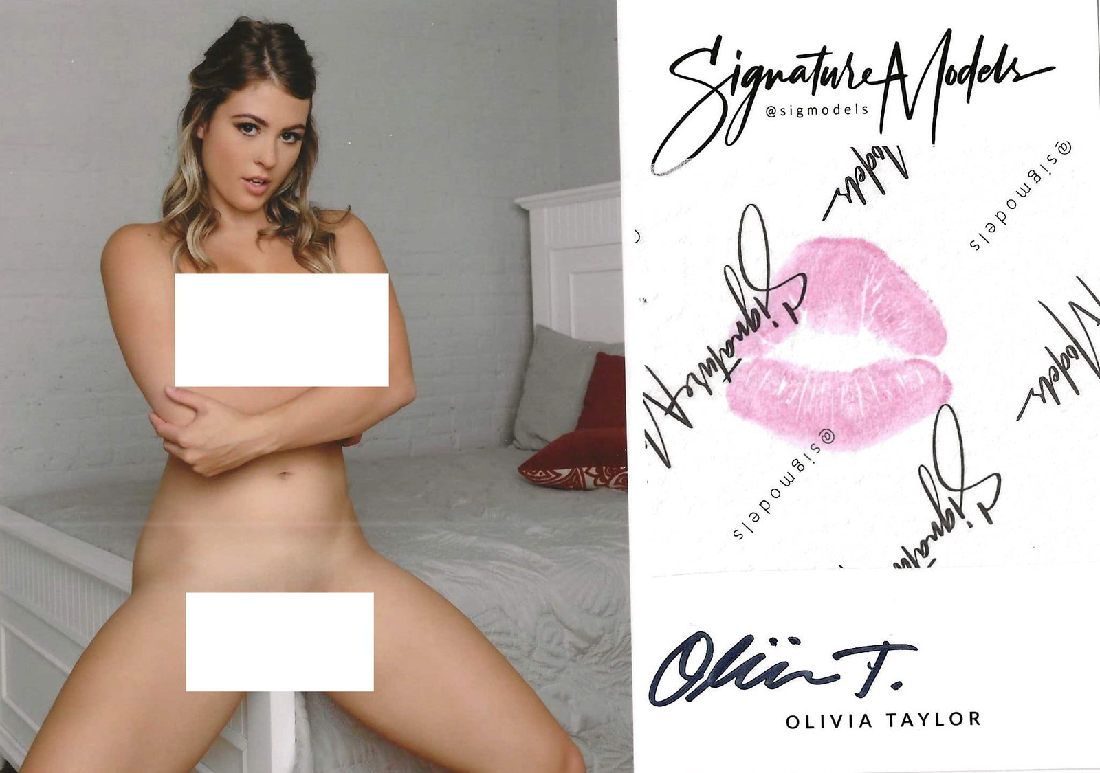 Olivia Taylor PLAYBOY LIP PRINT KISS CARD In Person Signed Photo: Photo size is 5x7. PRIVATE SIGNING. Olivia Taylor in person signed photo and kiss card. Playboy Model. 5x7 Color In Person signed very sexy portrait. She added a lip print. This item was signed at an 