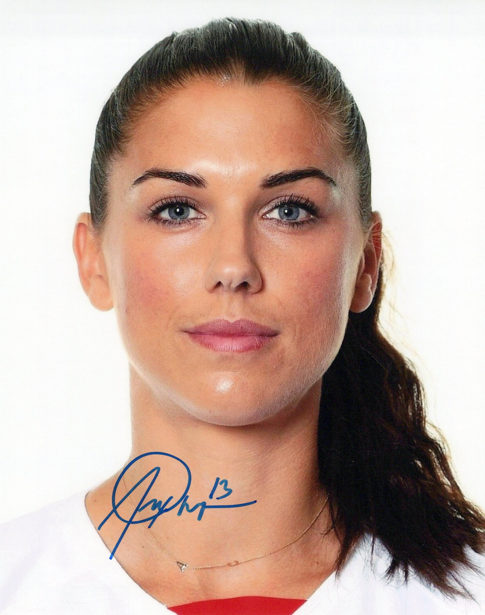 Alex Morgan SOCCER In Person Signed Photo: Photo size is 8x10. Alex Morgan in person signed autographed photo. Alexandra Morgan Carrasco is an American professional soccer player for the Orlando Pride of the National Women's Soccer League, the