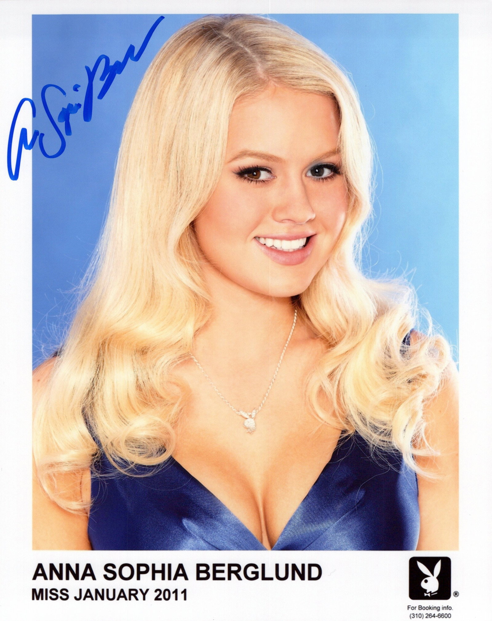 Anna Sophia Berglund PLAYBOY In Person Signed Photo: Photo size is 8x10. PRIVATE SIGNING. NOTE: These Playboy pressphotos are harder to find and are a bit more collectible. Anna Sophia Berglund in person signed photo. Anna Sophia Berglund is an American